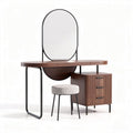 Wooden vanity set with oval mirror and storage drawers 120 x 50 x 75cm