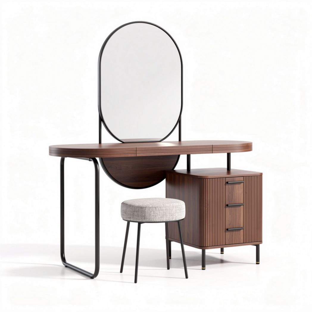 Wooden vanity set with oval mirror and storage drawers 120 x 50 x 75cm