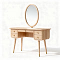 Natural wood vanity table with oval mirror and two drawers 120 x 45 x 75cm