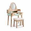 Wooden vanity table with mirror and drawers in light green 100 x 40 x 75cm