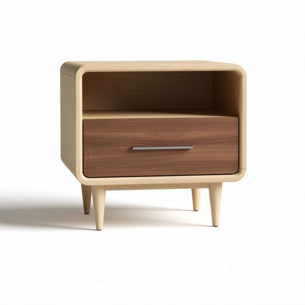 Wooden nightstand with open shelf and drawer 40 x 35 x 30cm natural finish