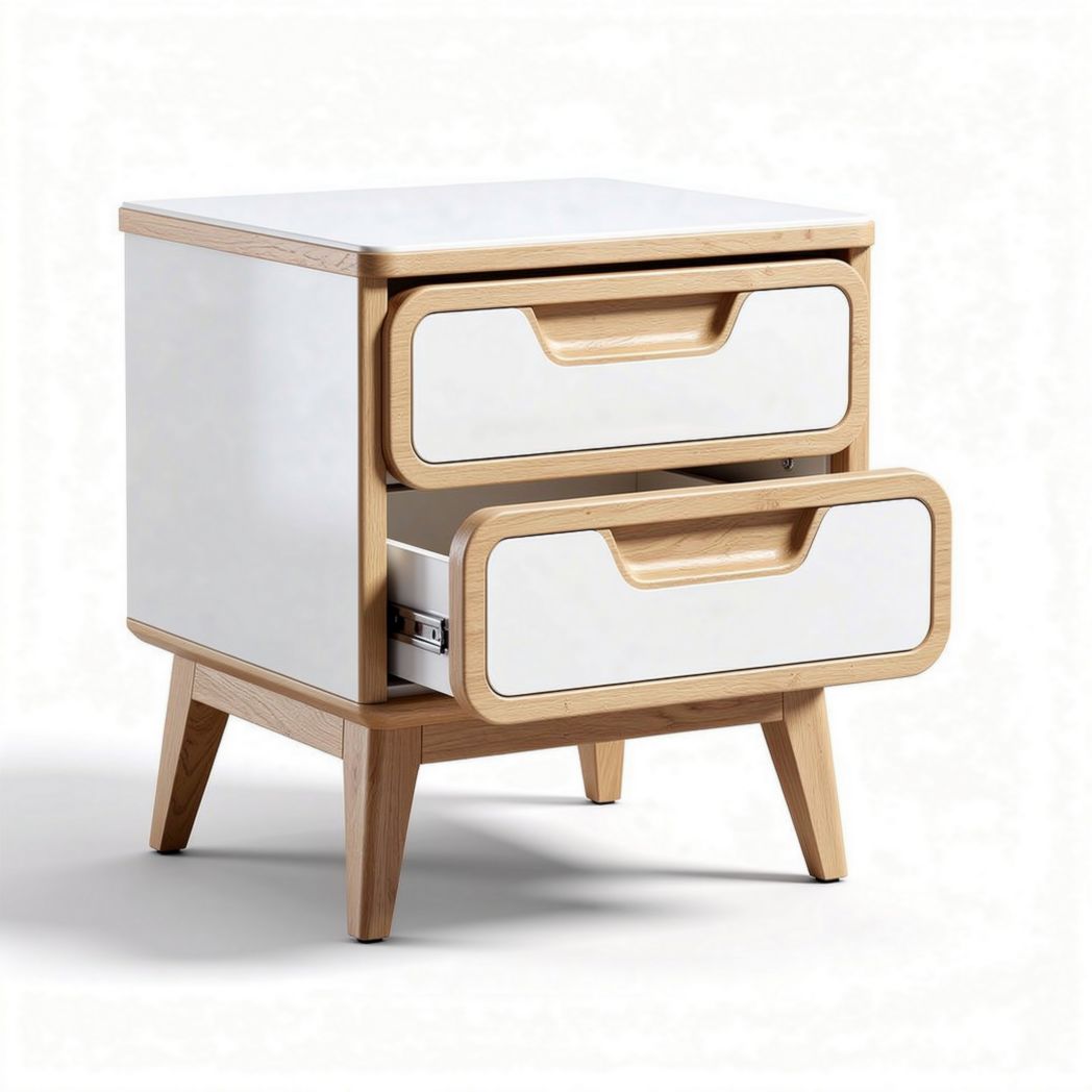 Wooden nightstand with two drawers and white finish 40 x 40 x 45cm
