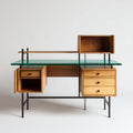 Mid-century modern wooden desk with storage and metal legs 120 x 60 x 75cm