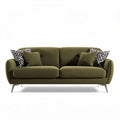 Olive green fabric sofa with throw pillows and stainless steel legs 180 x 90 x 85cm