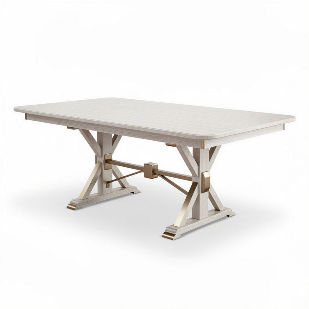 White rectangular dining table made of wood with metal accents 150 x 90 x 75cm