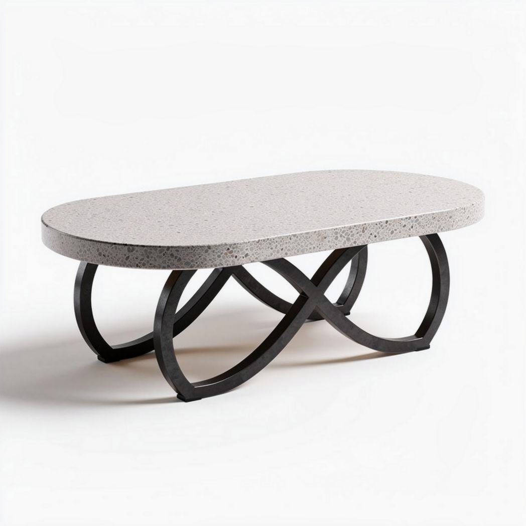 Terrazzo top coffee table with black metal base 120 x 60 x 45cm