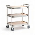 Stainless steel serving cart with three wooden shelves dimensions 80 x 45 x 85cm