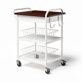 Metal rolling cart with wooden top two wire baskets and hooks 75 x 45 x 90cm