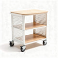 Rolling kitchen cart with wooden top and two storage shelves 70 x 45 x 80cm