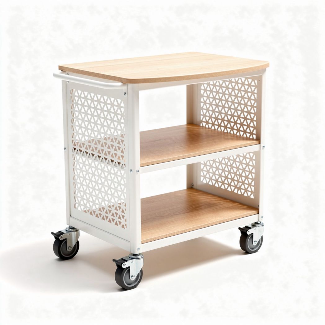 Rolling kitchen cart with wooden top and two storage shelves 70 x 45 x 80cm