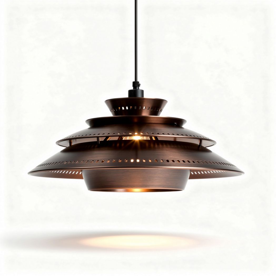 Modern pendant lamp design with layered metal shades in bronze finish 30 x 30 x 20cm