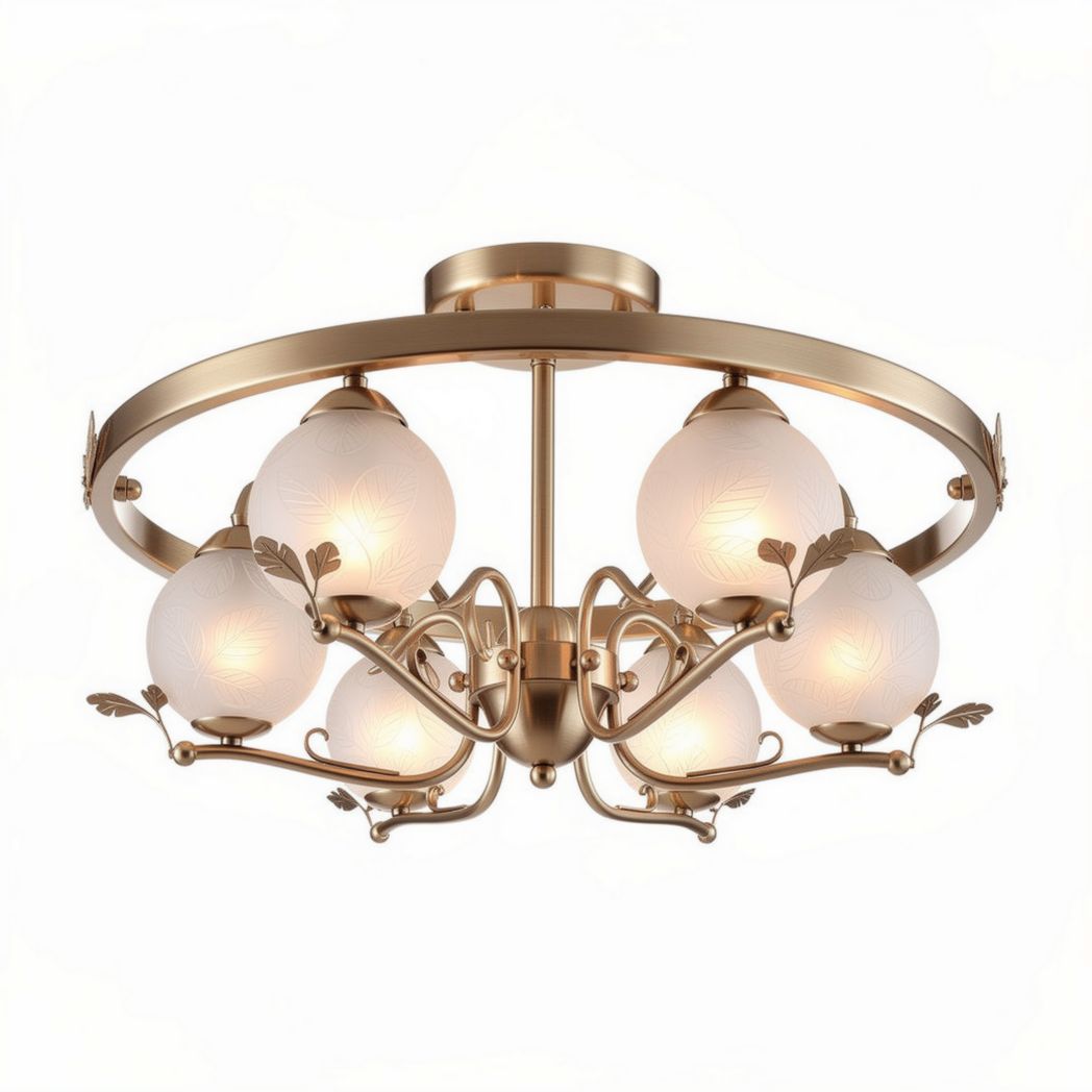 Gold ceiling light fixture with five globes and floral design 50 x 50 x 30cm