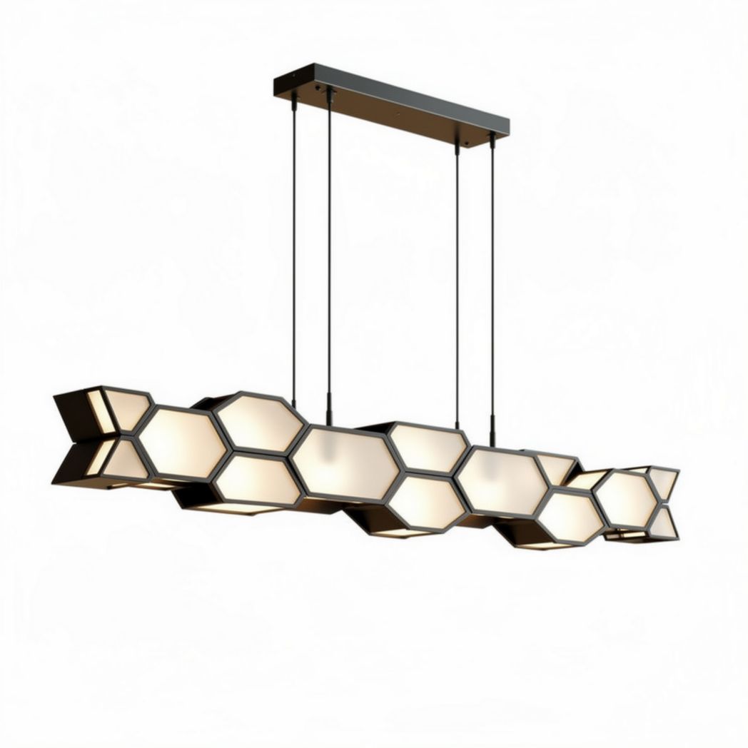 Hexagonal pendant light fixture for modern dining spaces black metal finish 60 x 20 x 15cm