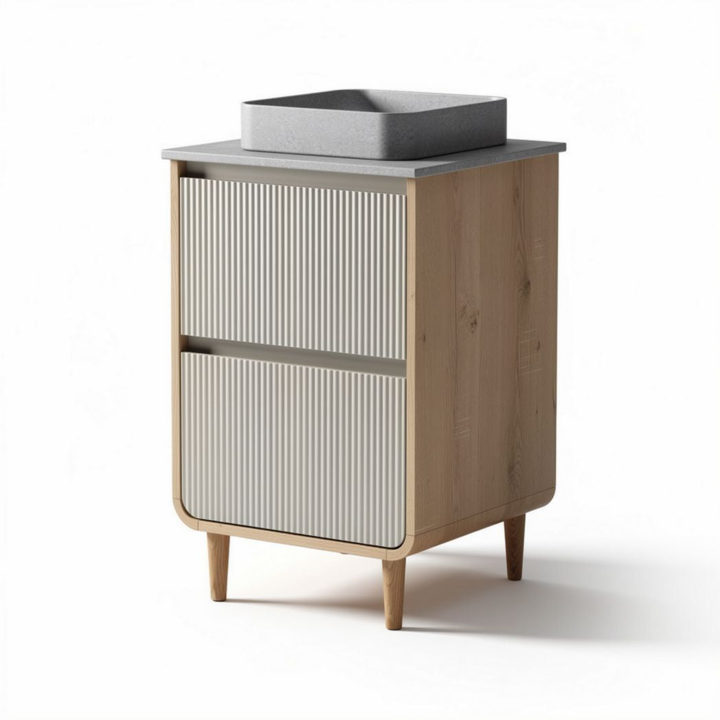 Wooden storage cabinet with concrete top and two drawers 40 x 30 x 80cm
