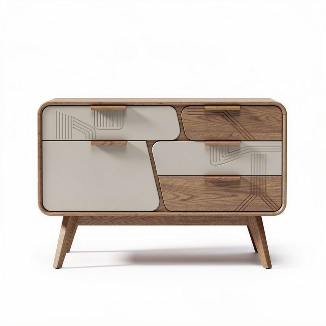 Wooden sideboard with abstract design and multiple storage drawers 80 x 40 x 80cm
