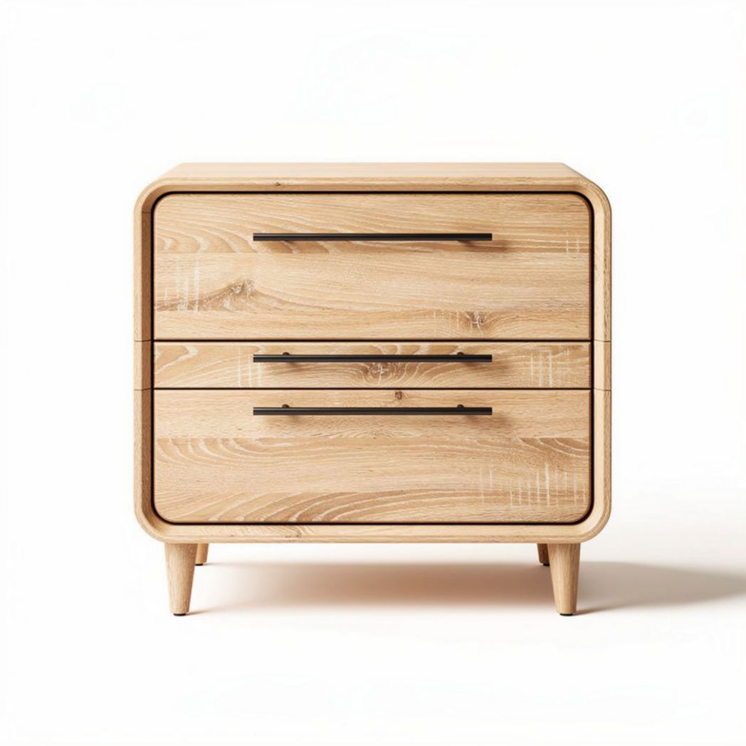 Wooden nightstand with three drawers in natural finish 50 x 40 x 45cm