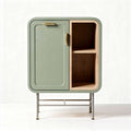 Mid-century modern cabinet in green metal and wood 60 x 40 x 80cm
